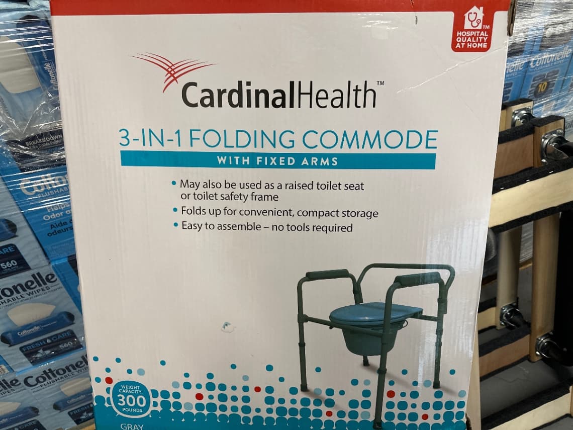 Cardinal Health 3 in 1 Folding Commode w/ Fixed Arms